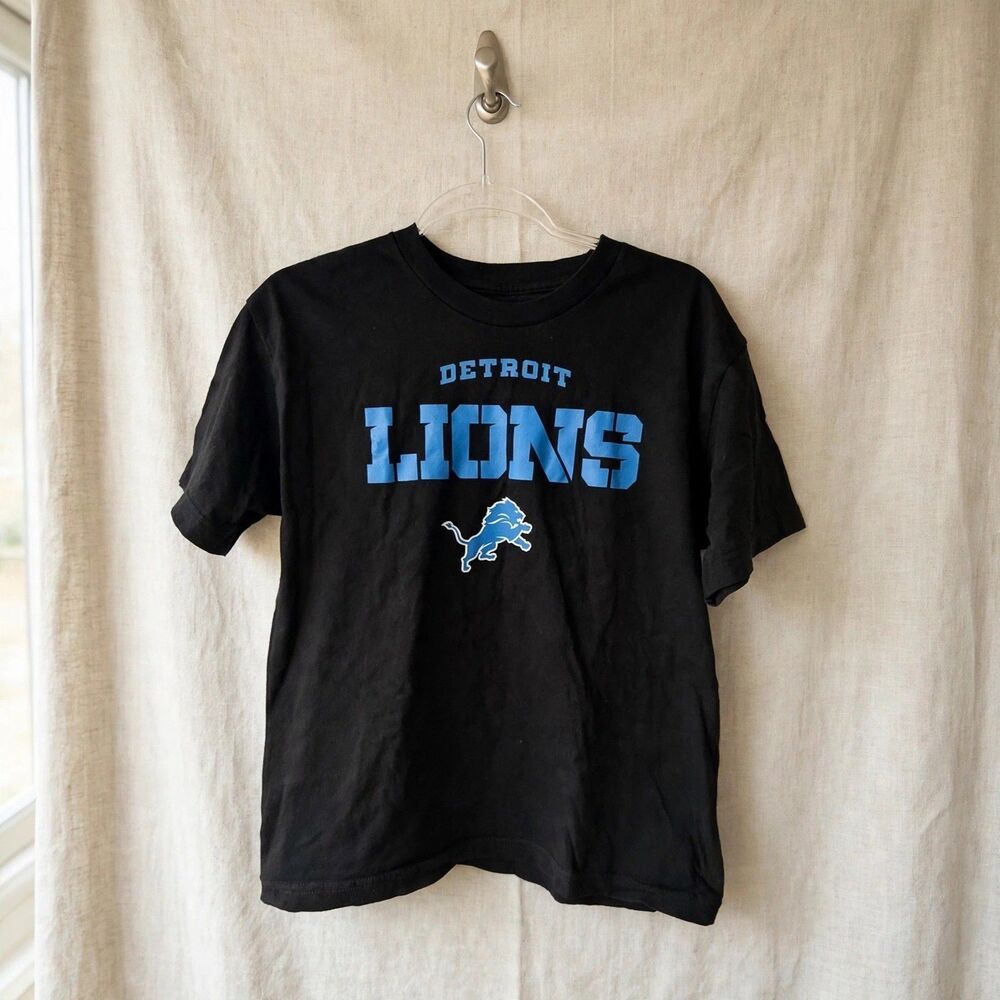 Detroit Lions T-Shirt Youth XL Black Team Apparel NFL 100% Cotton
